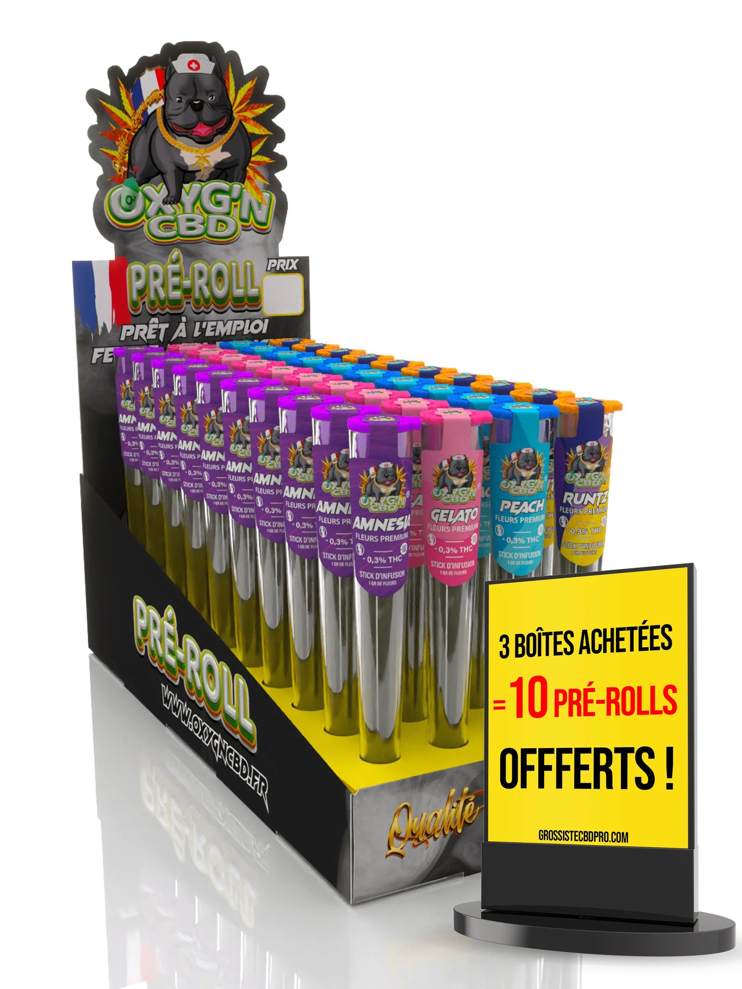 Présentoir pré-roll mixte - 4 variétés - Amnesia - Gelato - Peach - Runtz - OXYG'N PRO CBD