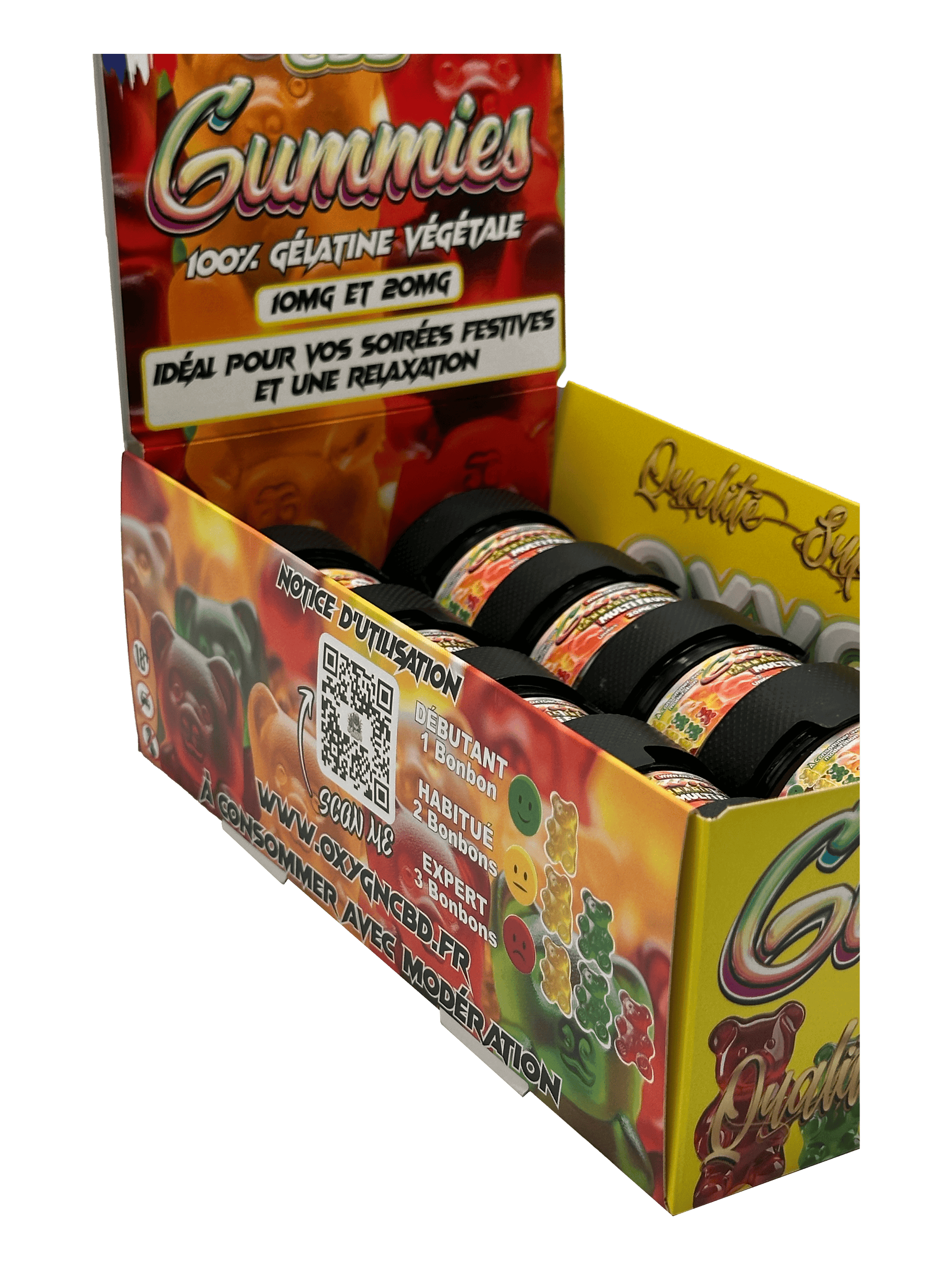 boite de &à pots de 3 gummies au thc total 600mg de thc au total OXYGN CBD PRO