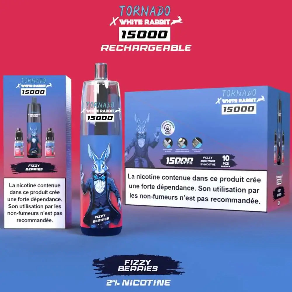 Lot de 10 Puff Tornado 15000 - Fizzy Berries 2% Nicotine Lot de 10 Puff Tornado 15000 - Fizzy Berries 2% Nicotine
