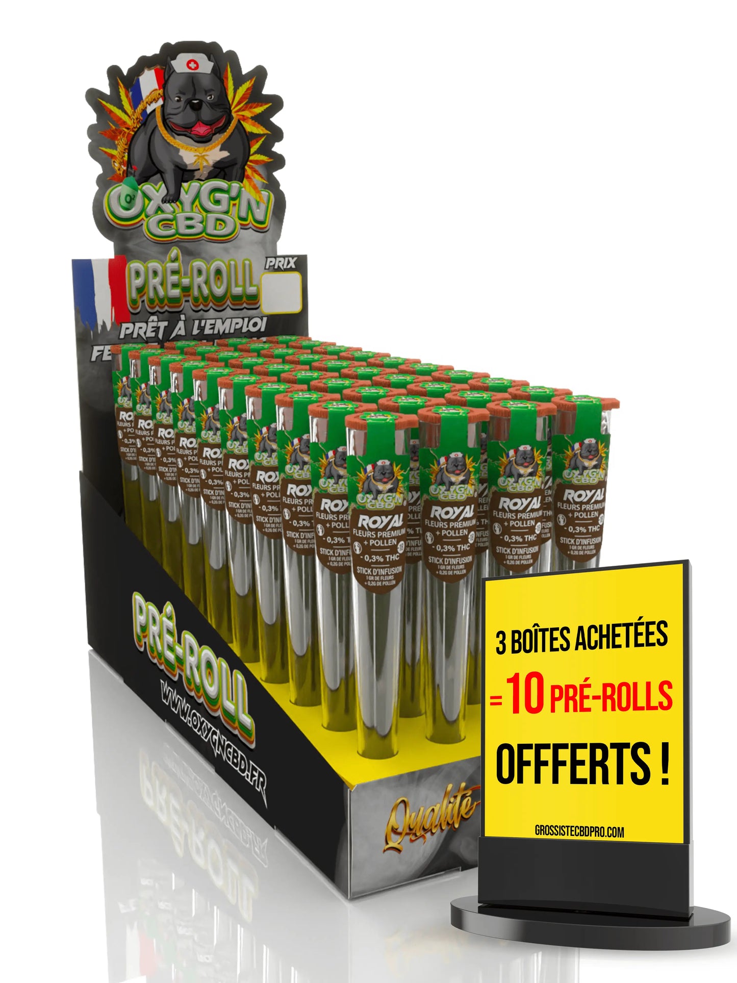 Présentoir pré-roll royal OXYG'N CBD fleurs + résine