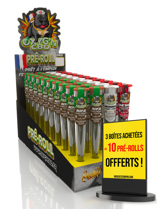 Présentoir pré-roll fleurs mixte spéciaux OXYG'N CBD one shot-moonrock wax pollen-royal