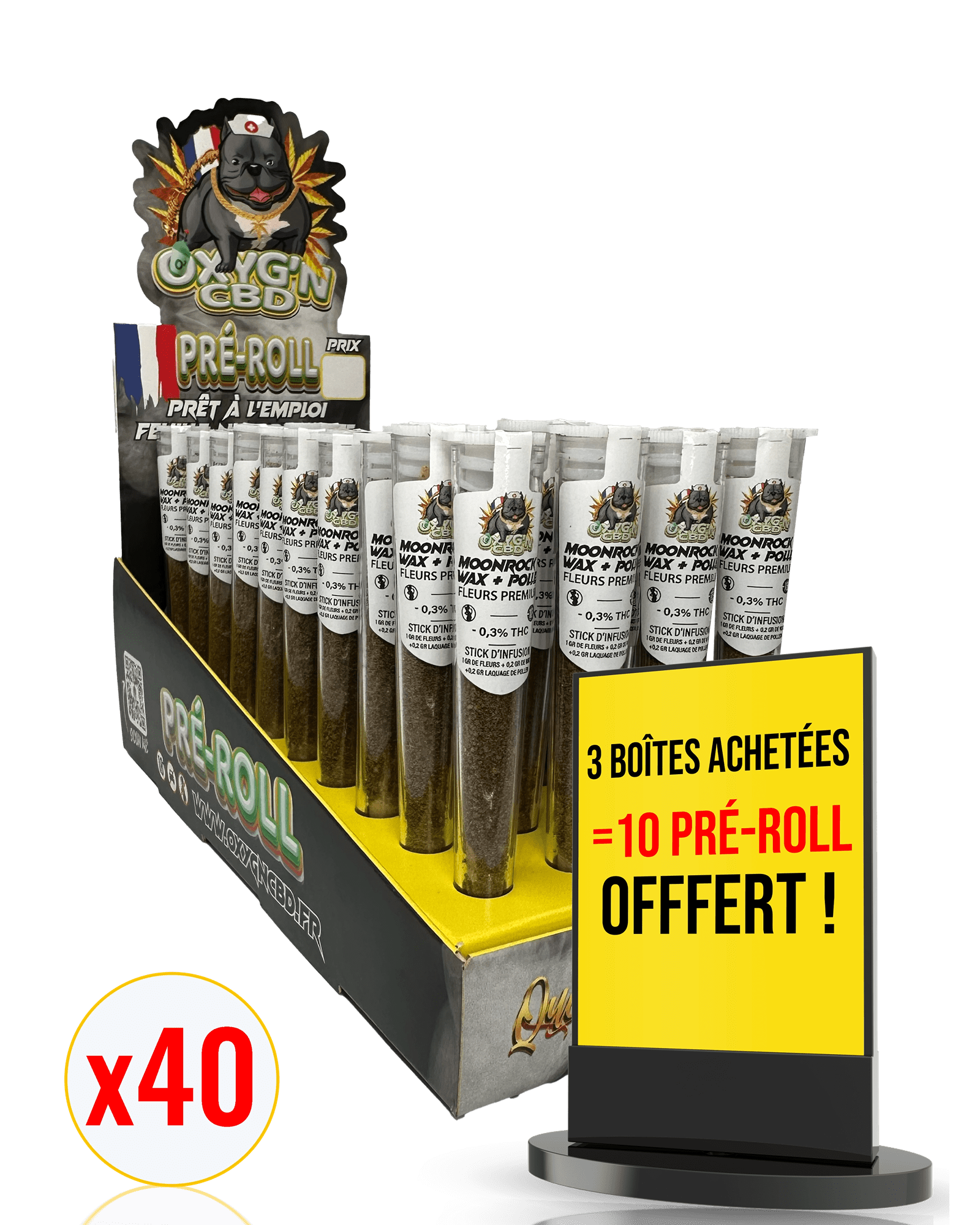 Présentoir pré-roll moonrock wax pollen OXYG'N CBD