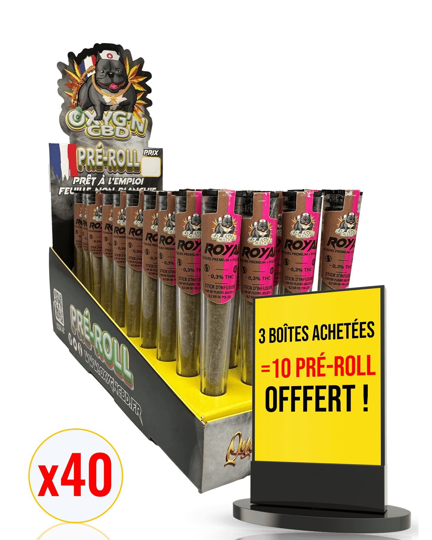 Présentoir pré-roll royal OXYG'N CBD fleurs + résine