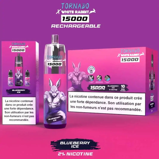 puff white rabbit x tornado 15000 blueberry ice boite de 10 oxyg'n cbd
