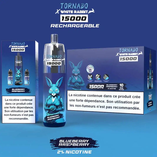 puff white rabbit x tornado 15000 blueberry raspberry boite de 10 oxyg'n cbd
