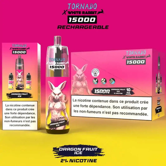 puff white rabbit x tornado 15000 dragon fruit-ice boite de 10 oxyg'n cbd
