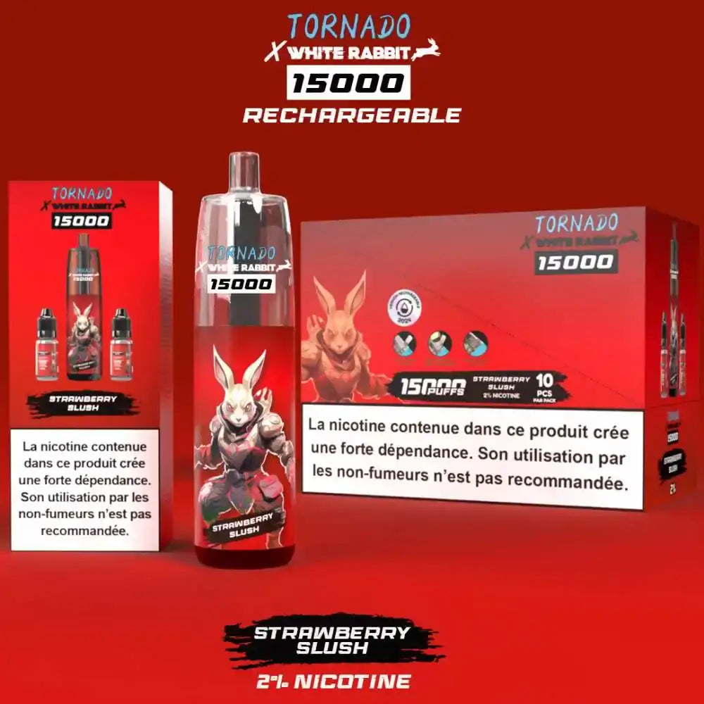 puff white rabbit x tornado 15000 strawberry slush boite de 10 oxyg'n cbd