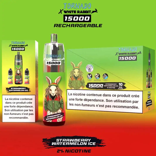 puff white rabbit x tornado 15000 strawberry watermelon ice boite de 10 oxyg'n cbd
