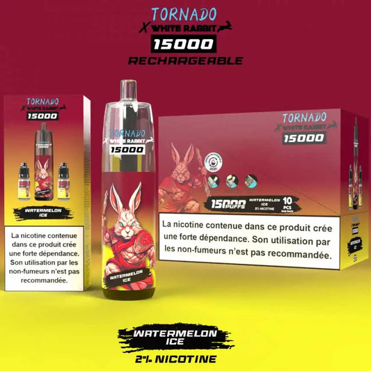 puff white rabbit x tornado 15000 watermelon ice boite de 10 oxyg'n cbd
